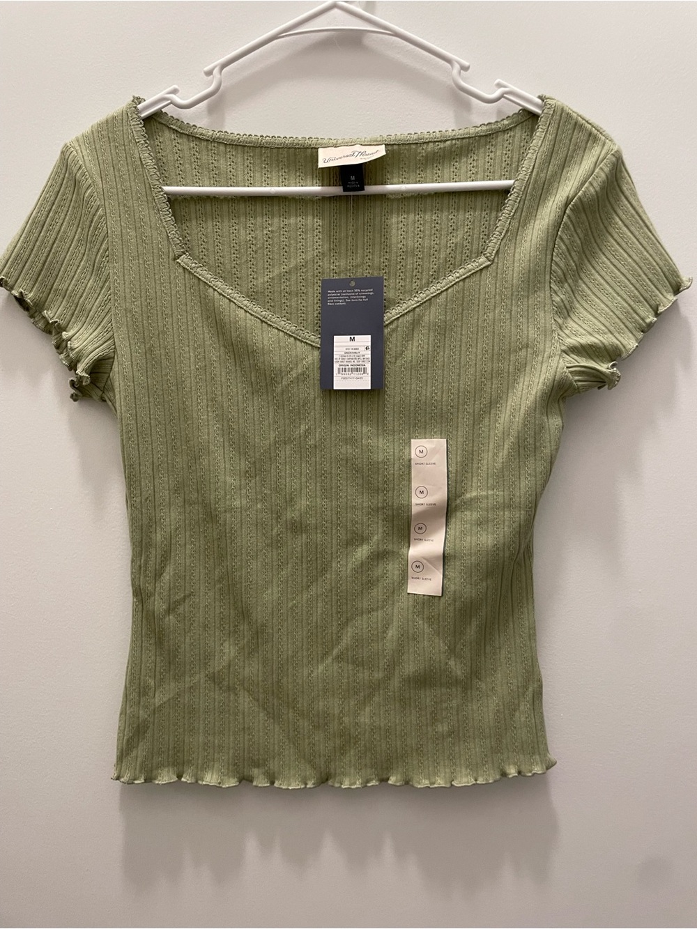Universal Thread Ribbed Square-Neck Short-Sleeve Top Light Olive Size Medium NWT